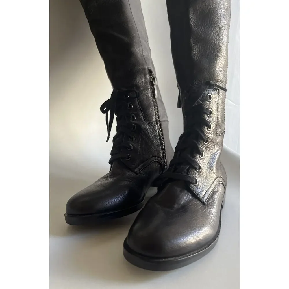 Pour La Victoire Cairo Boots Womens 6 Black Leather OTK Riding Lace Up NWOB